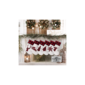 Buffalo Plaid Quilted White Embroidered Christmas Stocking - Personalization Plaza