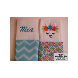 Machine Embroidered Llama Theme Burp Cloth Set or Single, Monogrammed Burp Cloth, Name Burp Cloth, Quality Embroidered Baby Burp Cloth Set - Personalization Plaza