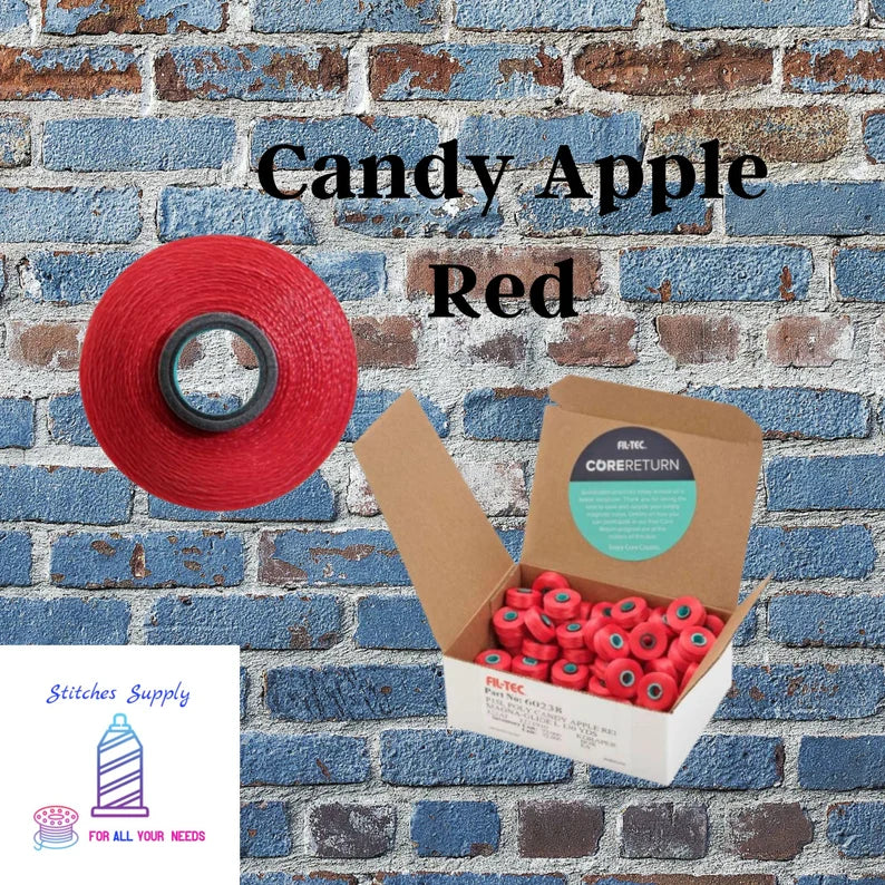 Red Colored Machine Embroidery Bobbins, Candy Apple Red Fil-Tec